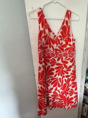Boden Orange and White Floral V-Neck Midi Dress